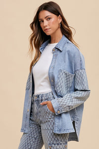 Vanessa Checkered Print Button Down Denim Shacket