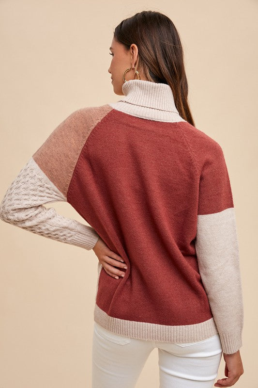 Sabrina Cozy Turtleneck Sweater- Mocha/Multi