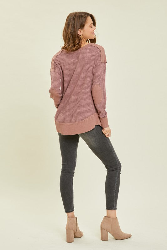 Deena Thermal Layering V-Neck Long Sleeve Top- Plum