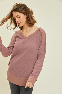 Deena Thermal Layering V-Neck Long Sleeve Top- Plum