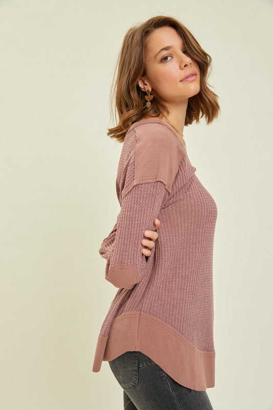 Deena Thermal Layering V-Neck Long Sleeve Top- Plum