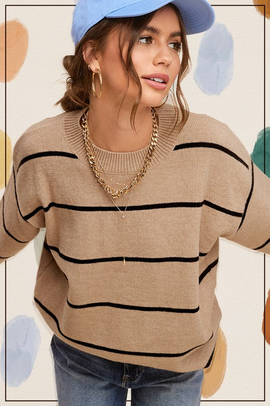 Timeless Loose Fit Stripe Sweater: Cookie Dough