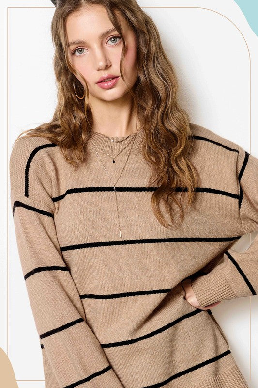 Timeless Loose Fit Stripe Sweater: Cookie Dough