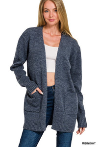 Midnight Moments Open Front Pocket Cardigan - Women’s Cozy Fall Sweater