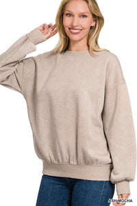 Soft and Cozy Acid Wash Fleece Pullover – Oversized Crewneck Sweatshirt (Ash Mocha, Rust, Forest, Ash Blue, Brown, Blue Grey) | S–3X
