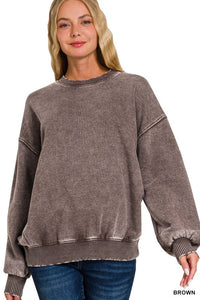 Soft and Cozy Acid Wash Fleece Pullover – Oversized Crewneck Sweatshirt (Ash Mocha, Rust, Forest, Ash Blue, Brown, Blue Grey) | S–3X