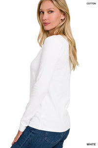 Essential Cotton V-Neck Basic Long Sleeve Top