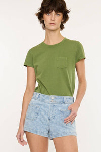 KanCan Wildflower Denim Shorts:  Light Wash