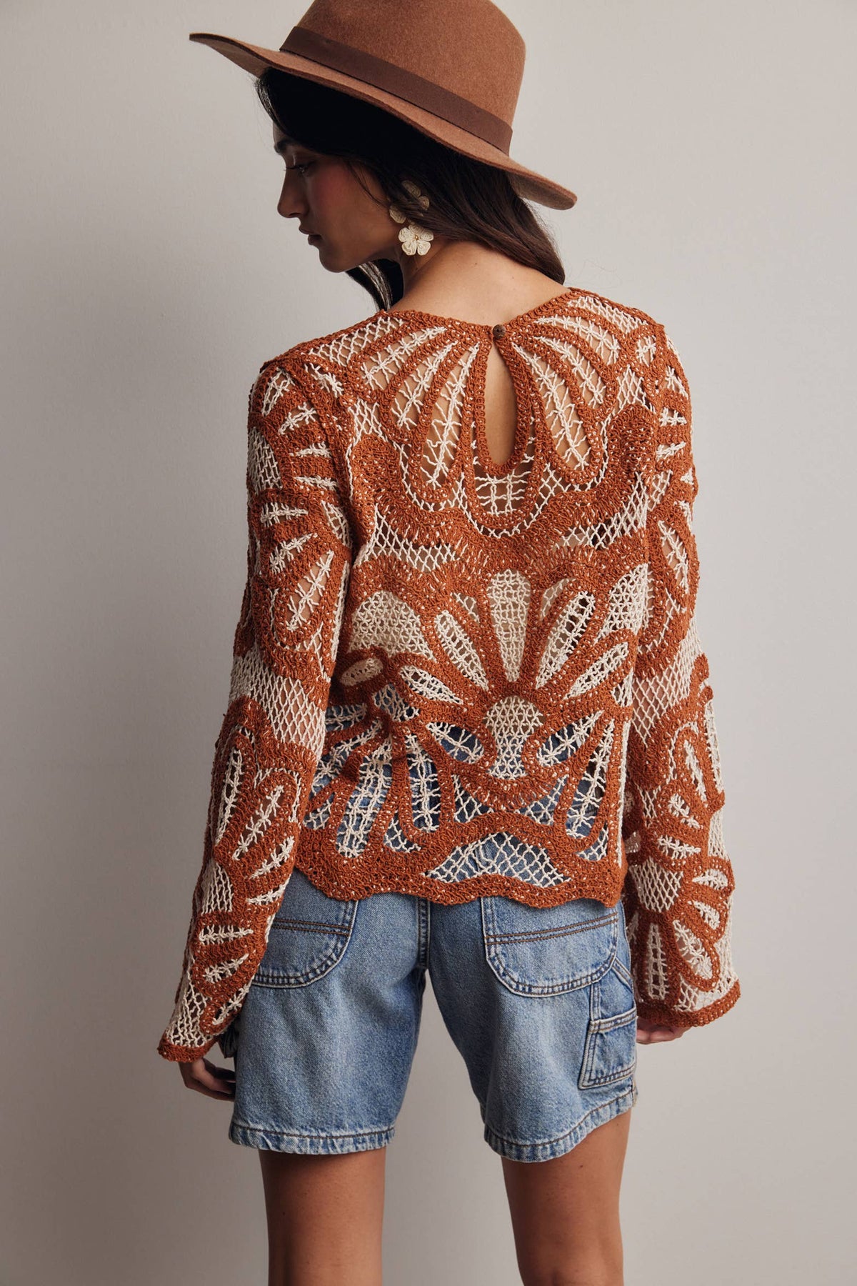 Camille Floral Crochet Knit Sweater