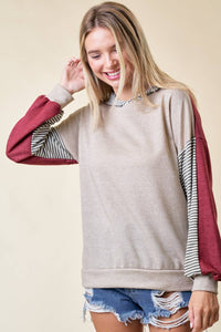 All the Time Color Block Striped Hoodie: TAUPE/BRICK