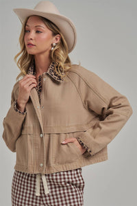 Just a Little Wild Barn Jacket: Taupe/ Leopard