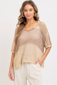 Jade Slouchy Open-Knit V-Neck Top