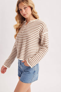 Mocha & Ivory Striped Henley Sweater