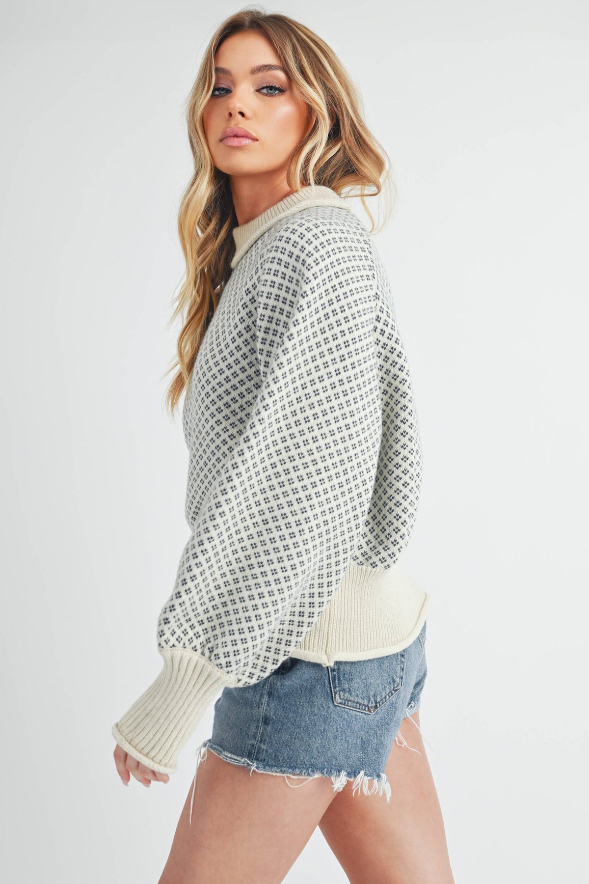 Mira Cozy Mock Neck Oversized Sweater: White – Chunky Knit Raglan Pullover