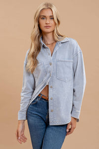 Tae Washed Chambray Shacket: Light Wash