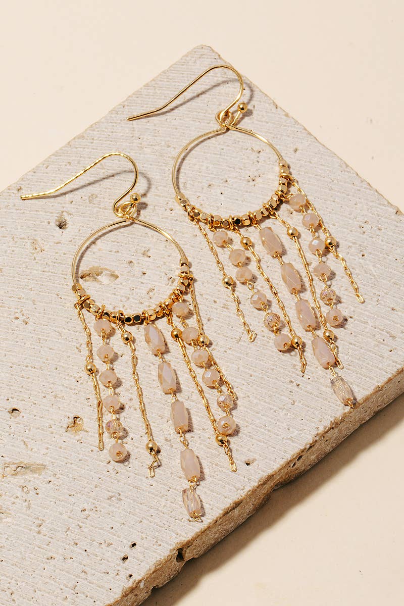 Mixed Glass Beaded Fringe Hoop Dangle Earrings