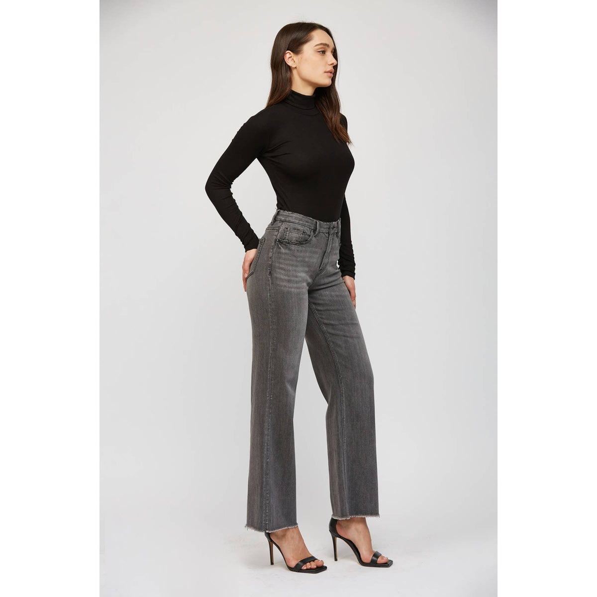 Mica Denim Evelyn Super High Rise Wide Leg Jeans – Washed Charcoal Gray