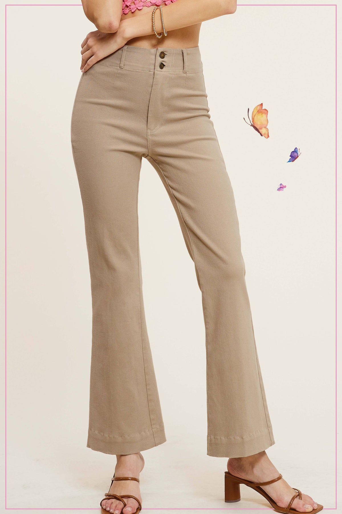 Olive High Rise Wide Leg Flare Pants – Soft Washed Stretch Denim