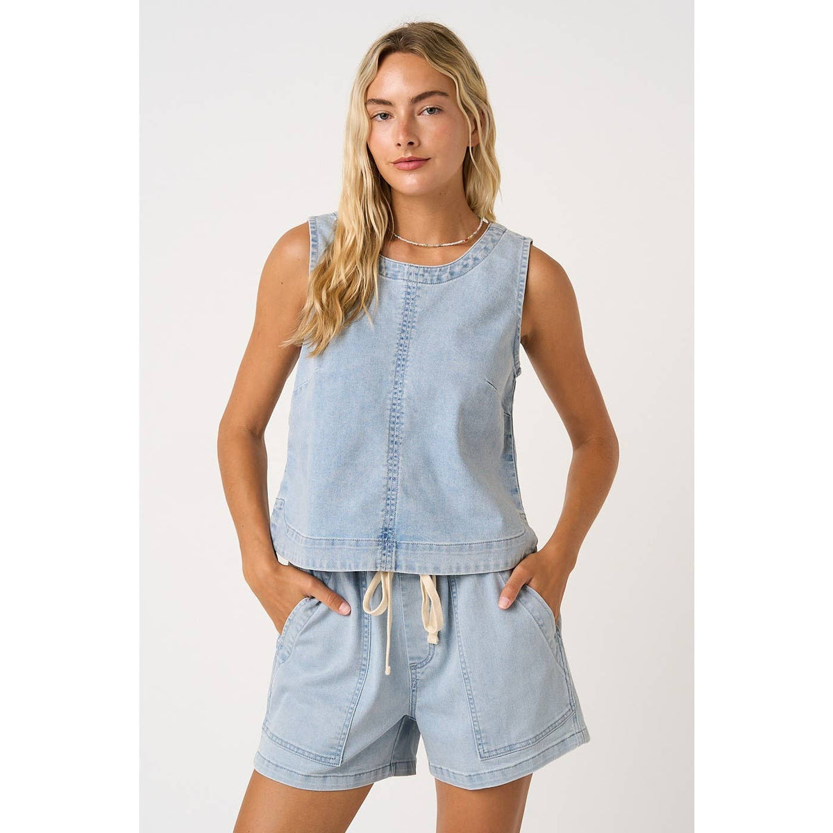 The Dakota Washed Denim Tank: Lt Denim