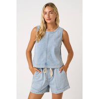 The Dakota Washed Denim Tank: Lt Denim