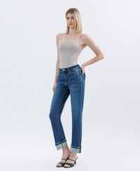 Vervet by Flying Monkey Victoria High Rise Cuffed Straight Jeans: Dark Wash
