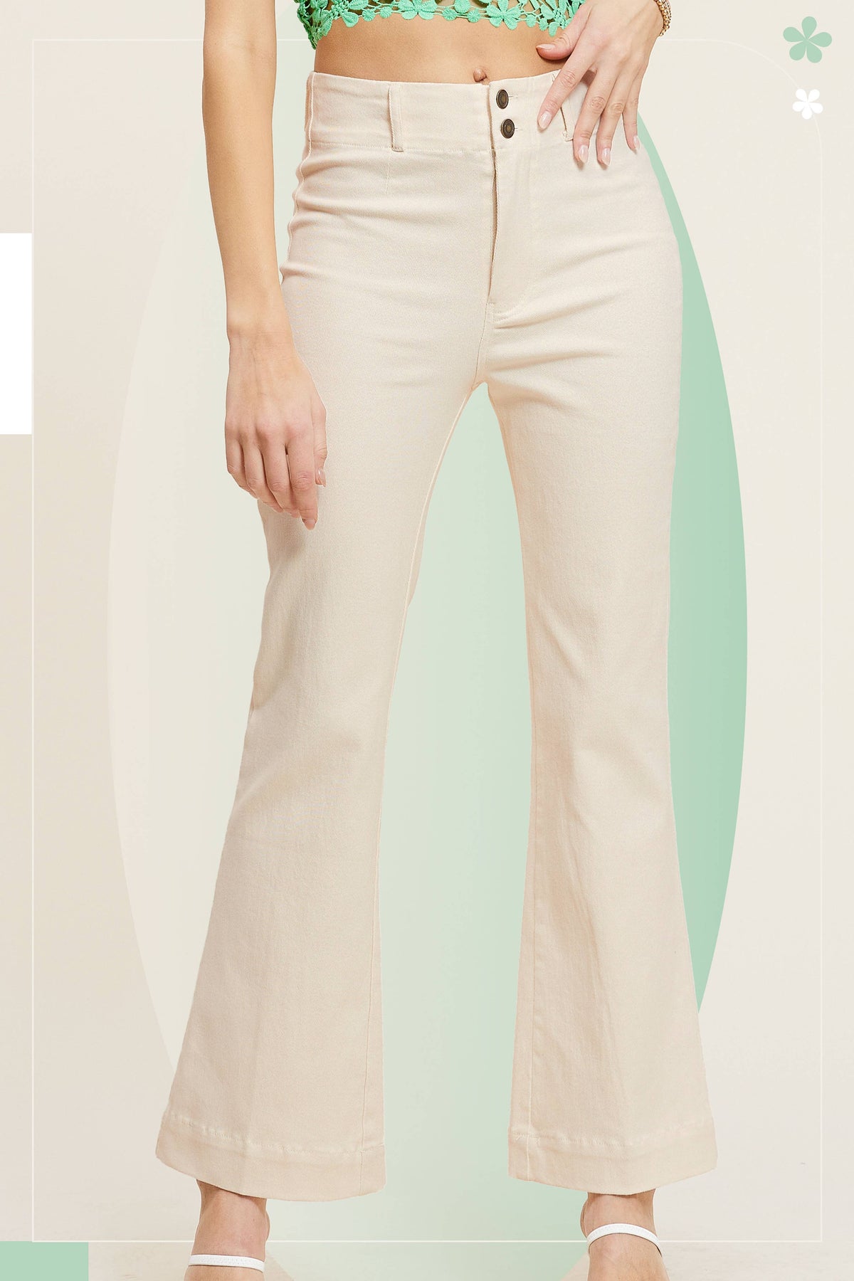 Olive High Rise Wide Leg Flare Pants – Soft Washed Stretch Denim