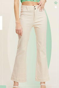 Olive High Rise Wide Leg Flare Pants – Soft Washed Stretch Denim