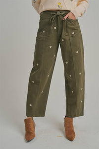 Picked for You Floral Barrel Pants: Olive