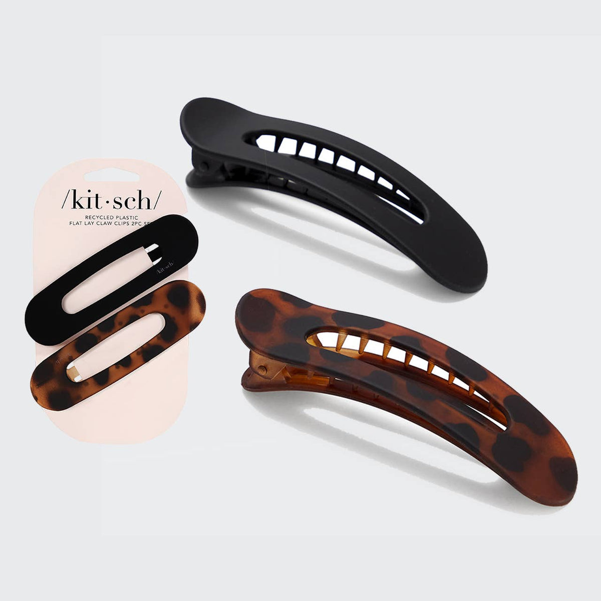 Kitsch Flat Lay Claw Clip 2pc Flat - Black & Tort