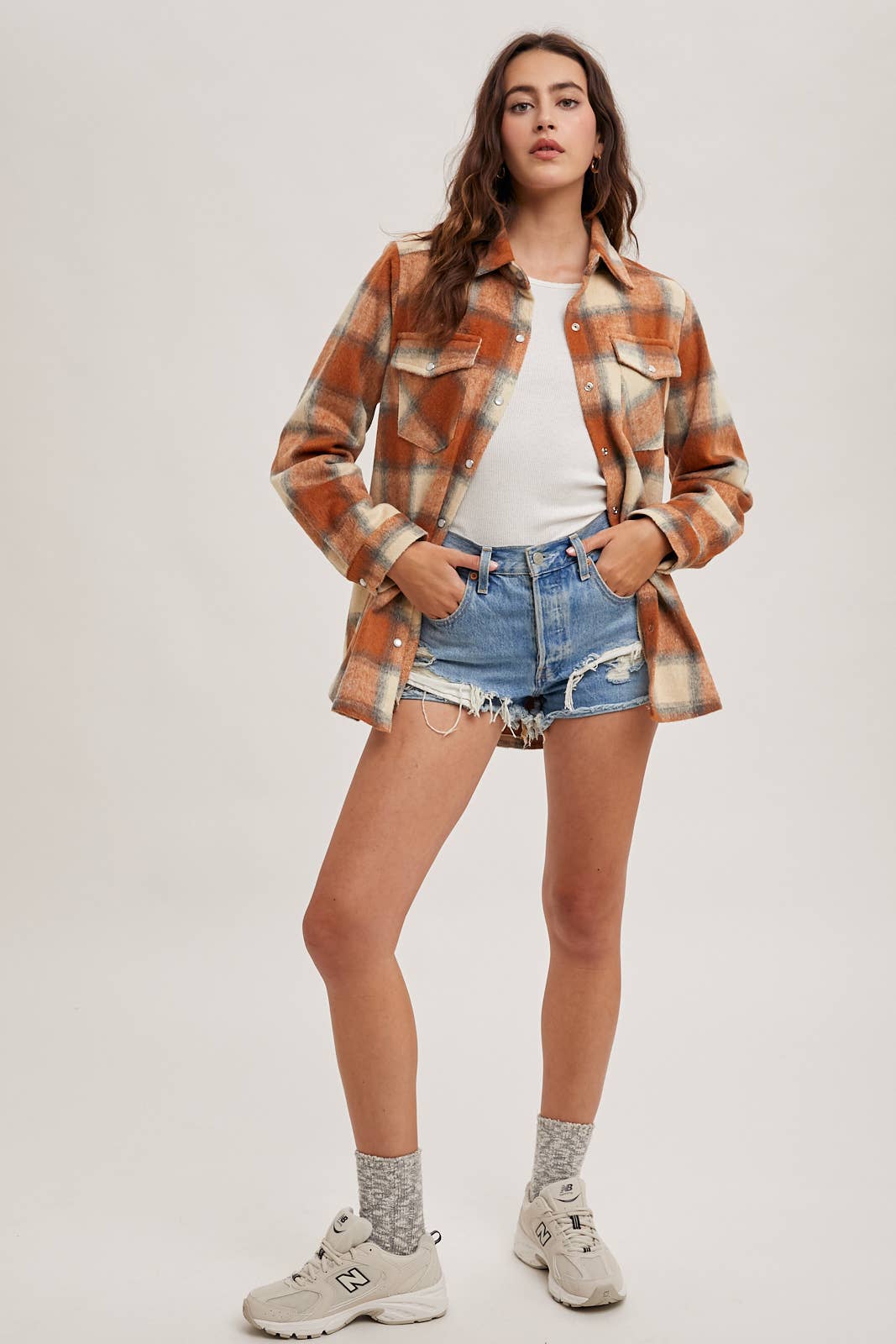 Dakota Plaid Flannel Shacket with Pockets – Brown Cream & Rust Ivory