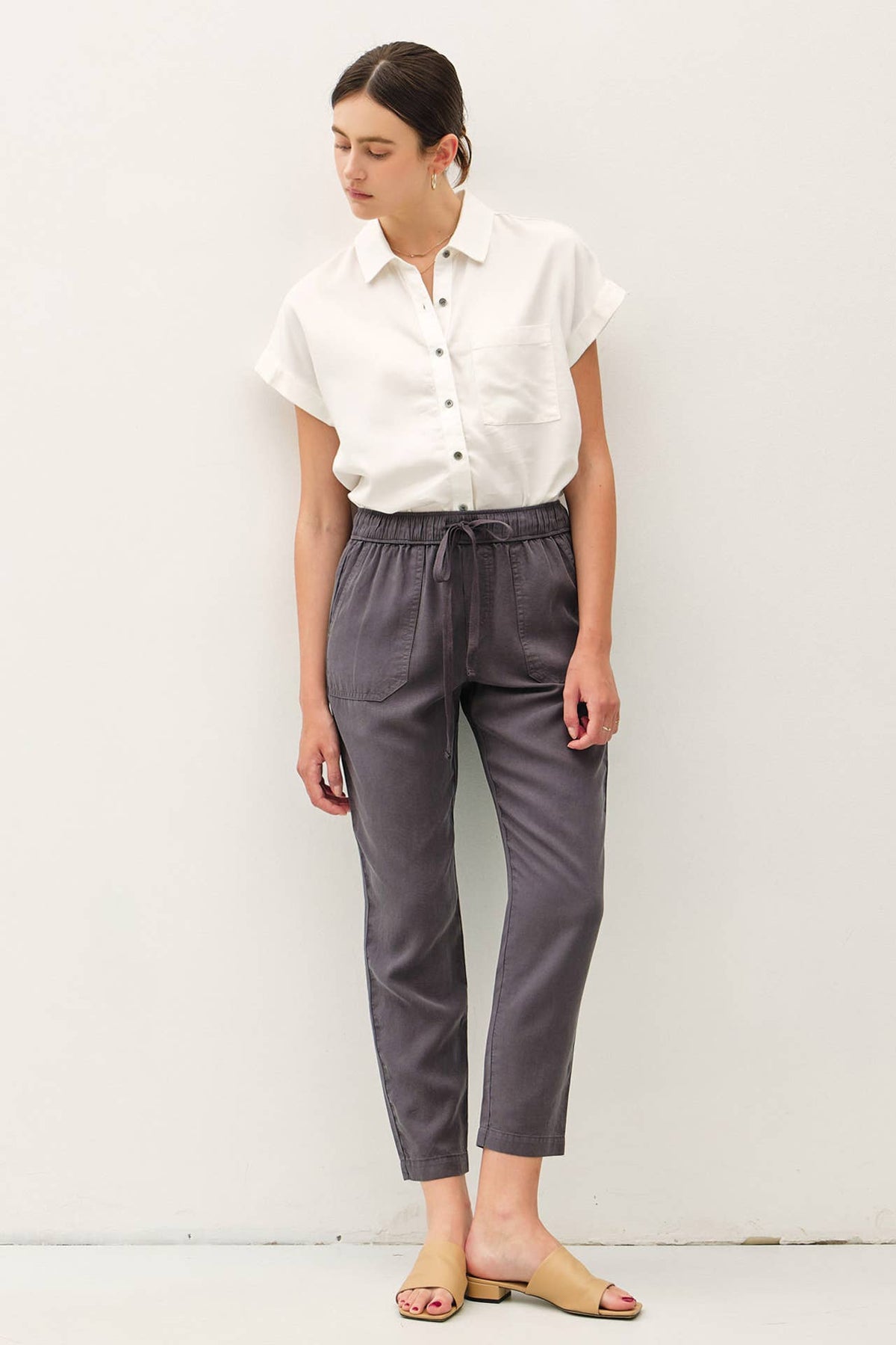 The Lara Lightweight Tencel Jogger – Taupe, Camel & Charcoal