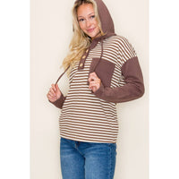 COLOR BLOCK STRIPED HOODIE TOP: OLIVE / S-M-L-XL(2-2-2-1)