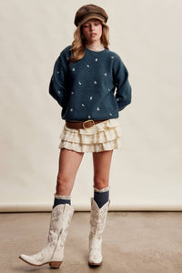 Tiny Details Embroidered Sweater: Emerald