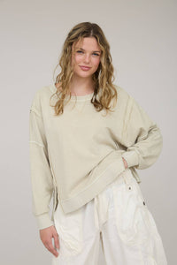 The Dahlia Vintage Wash Crewneck Top: Oatmeal