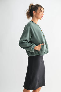 The Maribel Bubble Hem Cardigan: Pine – Vintage Button Front Knit