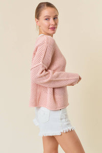 Ivy V-Neck Long Sleeve Fishnet Sweater Knit Top