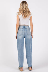 Jolene High Rise Barrel Jeans – Light Wash Comfort Denim with Side Seam Detail