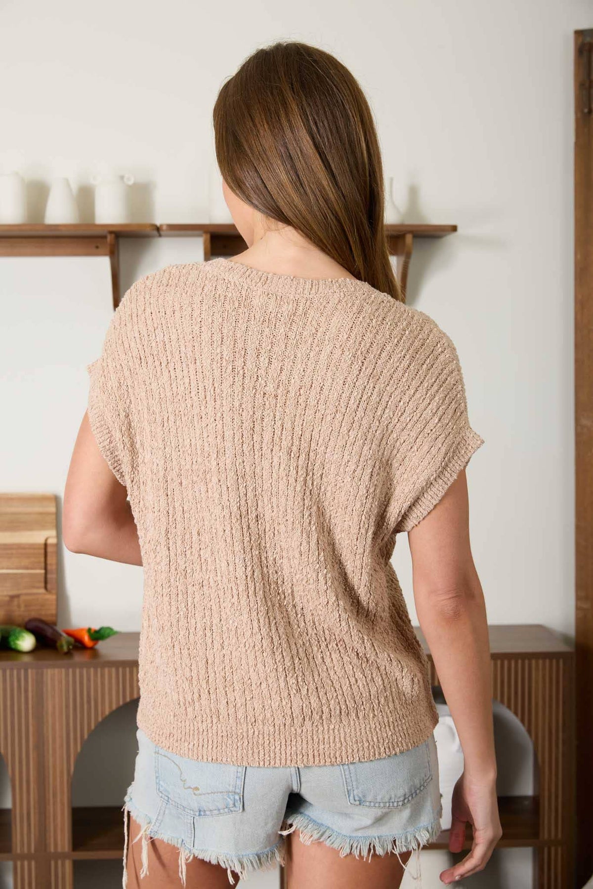 The Harper Ribbed Split Neck Sweater: Natural