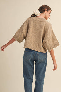 The Winterlyn Marled Mock Neck Sweater: Mocha Mousse – Semi-Cropped Short Sleeve Knit