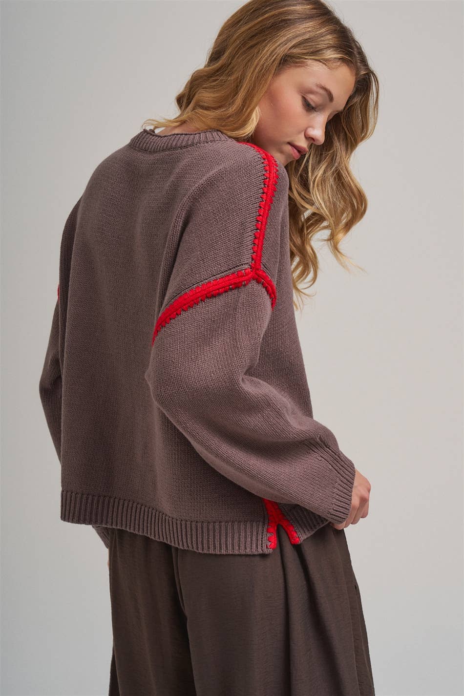 Just a Pop Sweater: Chocolate/ Red