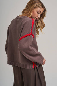 Just a Pop Sweater: Chocolate/ Red