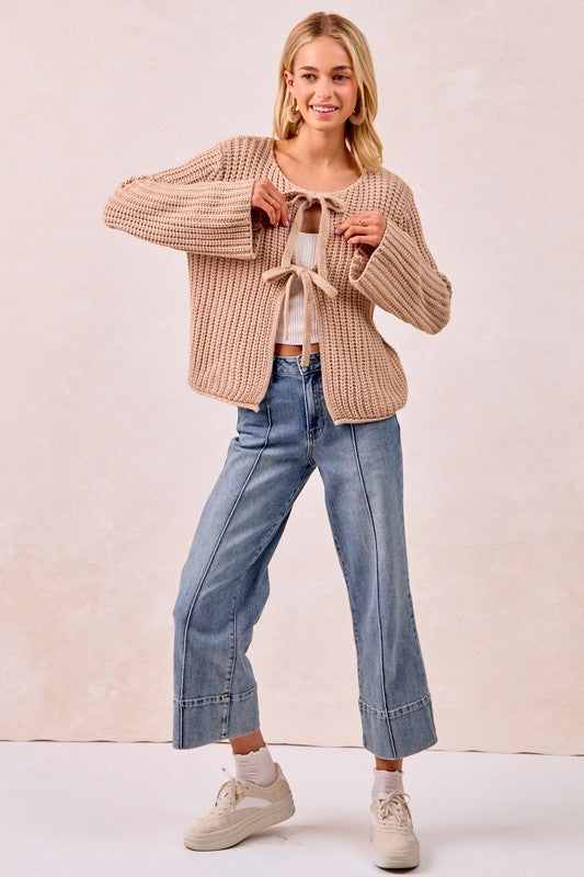 The Tessa Bow-Tie Knit Cardigan – Oatmeal