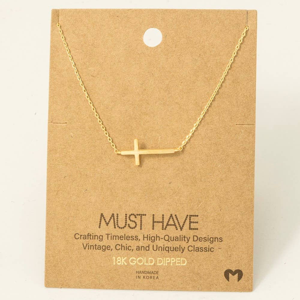 The Haven Sideways Cross Necklace – Gold or Silver 18K Dipped Chain