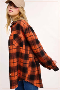 Rowan Mineral Wash Plaid Flannel Shacket with Raw Edge Details