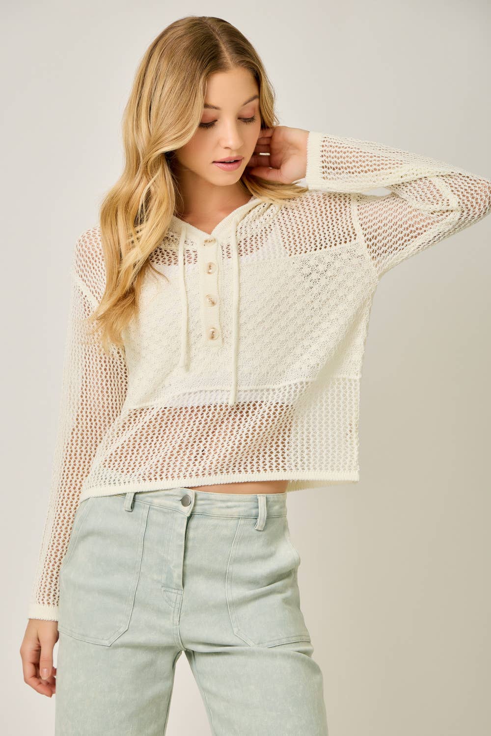 The Juniper Crochet Hoodie Sweater: Off White