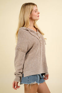 Lacey Vintage Wash Hooded Sweater: Taupe