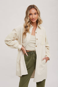 Clara Oversized Corduroy Jacket – Mocha Button-Down Shacket with Pockets
