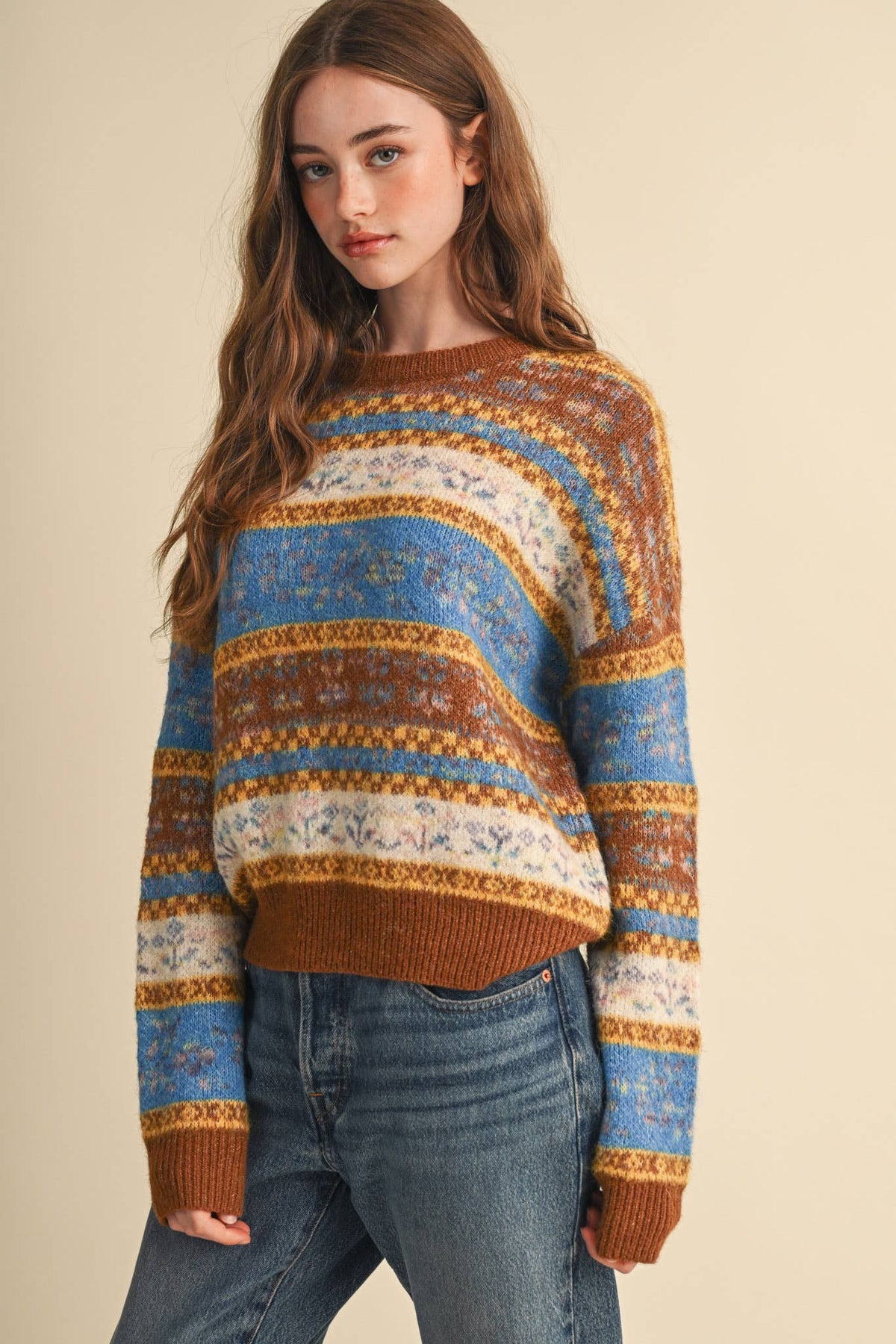 All the Right Colors Fair Isle Sweater: Toffee/Multi