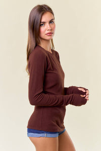 Softest Ever Knit Round Neck Long Sleeve Top: Chocolate