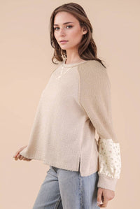 Linden Floral Contrast Knit Top: Cream/Oatmeal